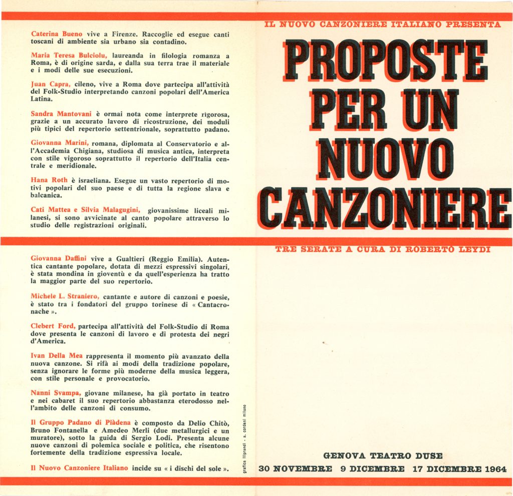 PROPOSTE PER UN NUOVO CANZONIERE 